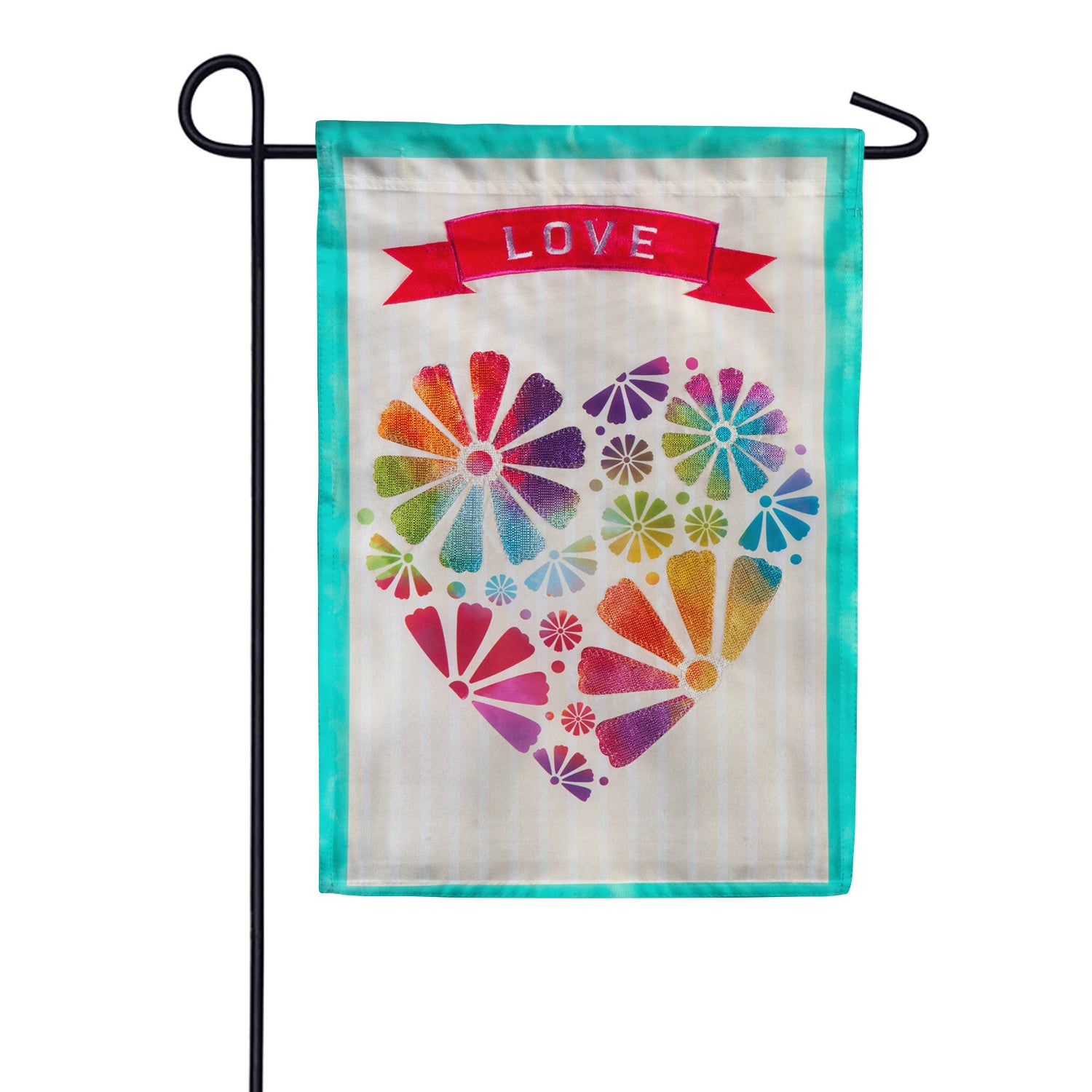 Multicolor Heart Applique Garden Flag