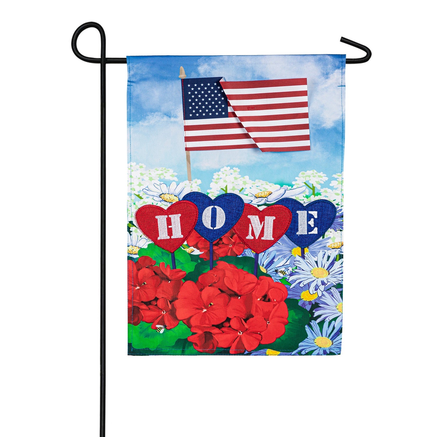 Evergreen Applique Garden Flag - Patriotic Home in Hearts