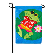 Evergreen Applique Garden Flag - Frog's Summer Vacation