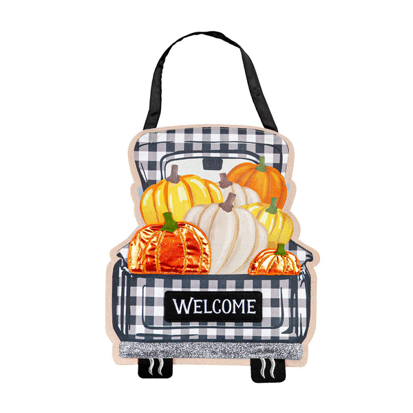 Evergreen Pumpkin Plaid Truck Door Decor