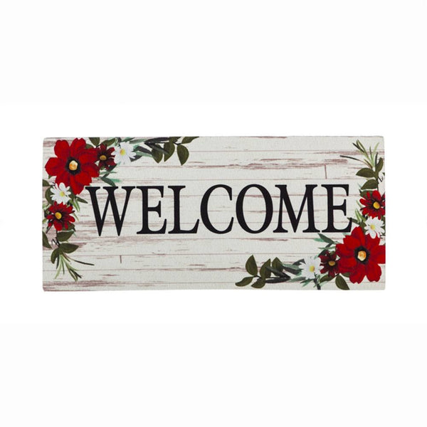 Red Floral Welcome Sassafras Switch Mat (22" x 10")