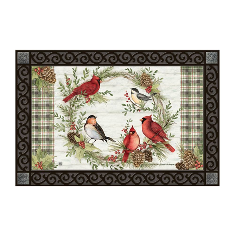Winter Bird Wreath Door Mat