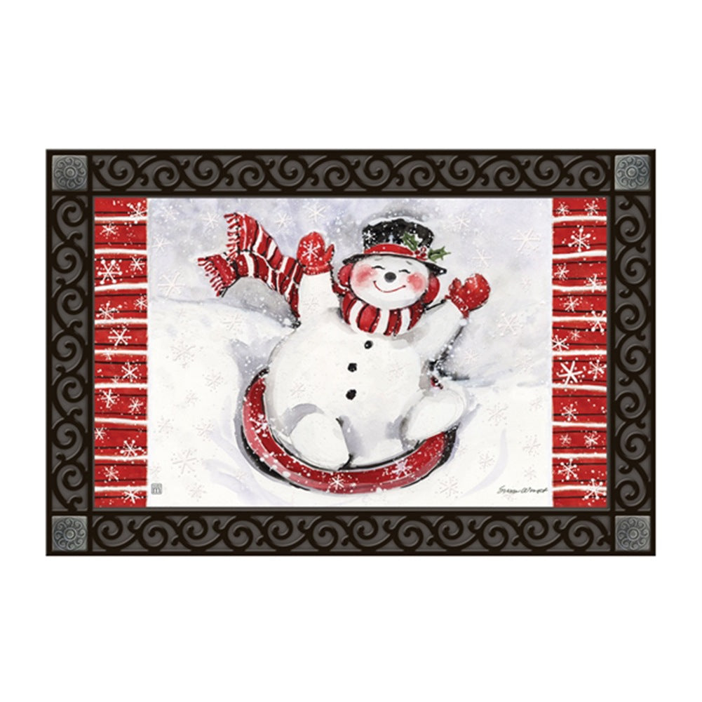 Sledding Snowman Door Mat