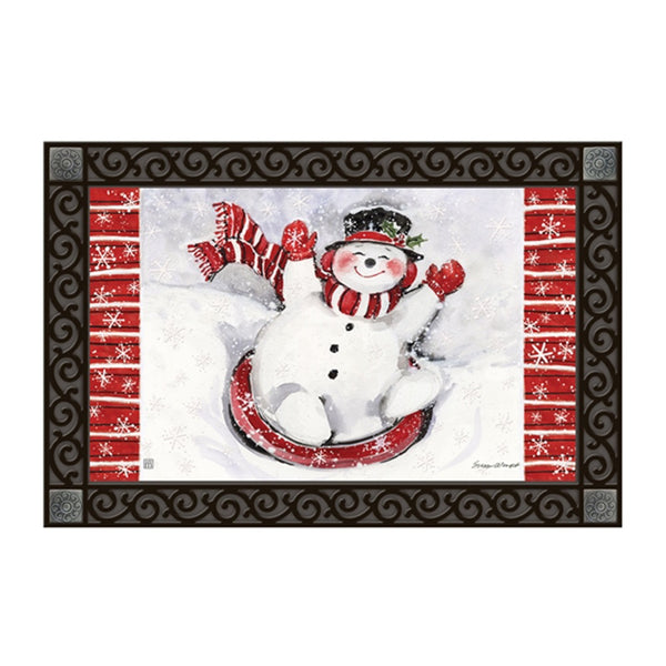Sledding Snowman Door Mat