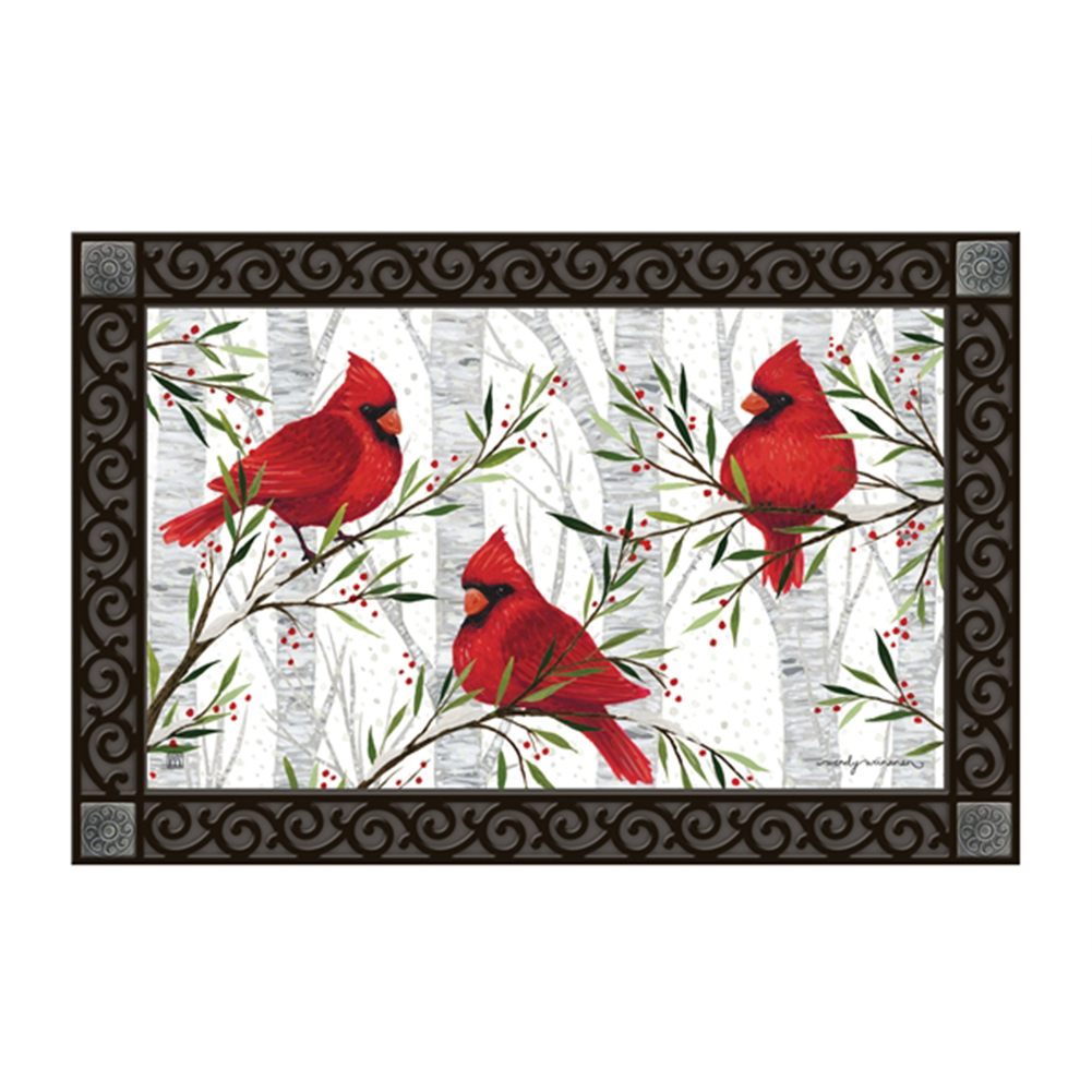 Cardinals in Birch Door Mat