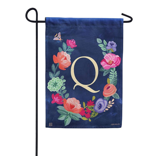 Boho Flowers Monogram Q Garden Flag