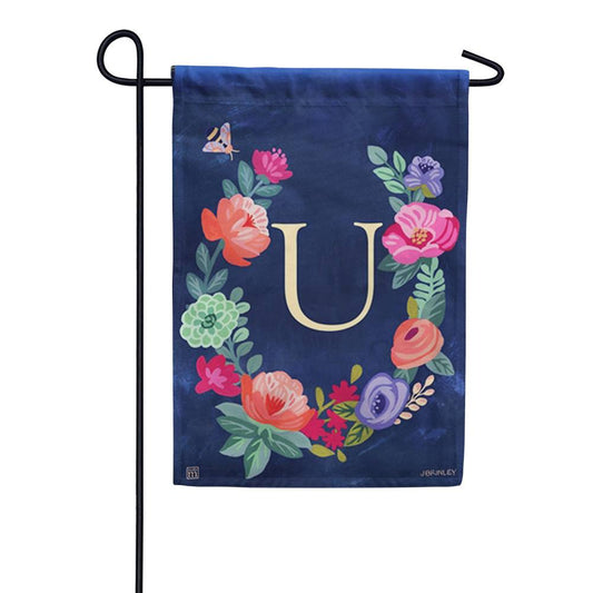 Boho Flowers Monogram U Garden Flag