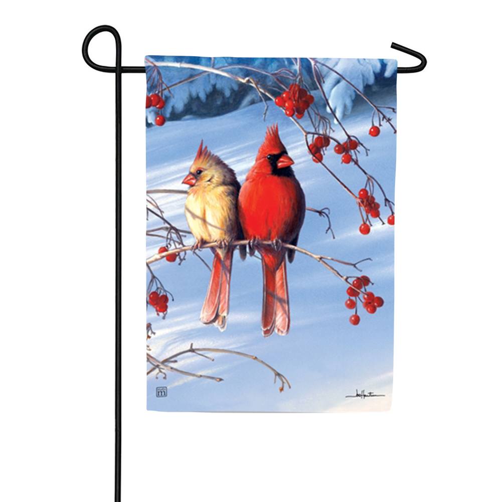 Cardinals in Snow Garden Flag