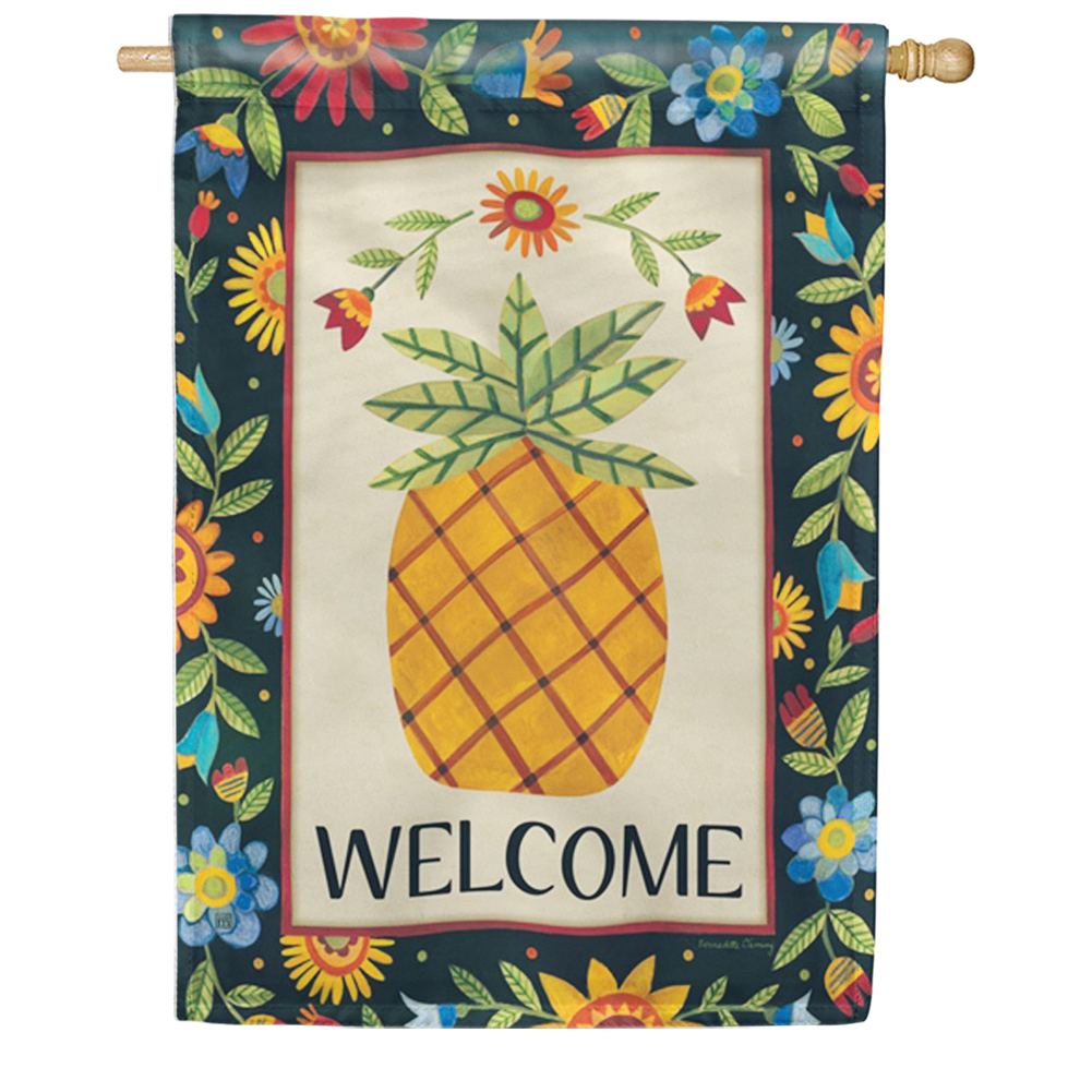 Floral Pineapple House Flag Just For Fun Flags
