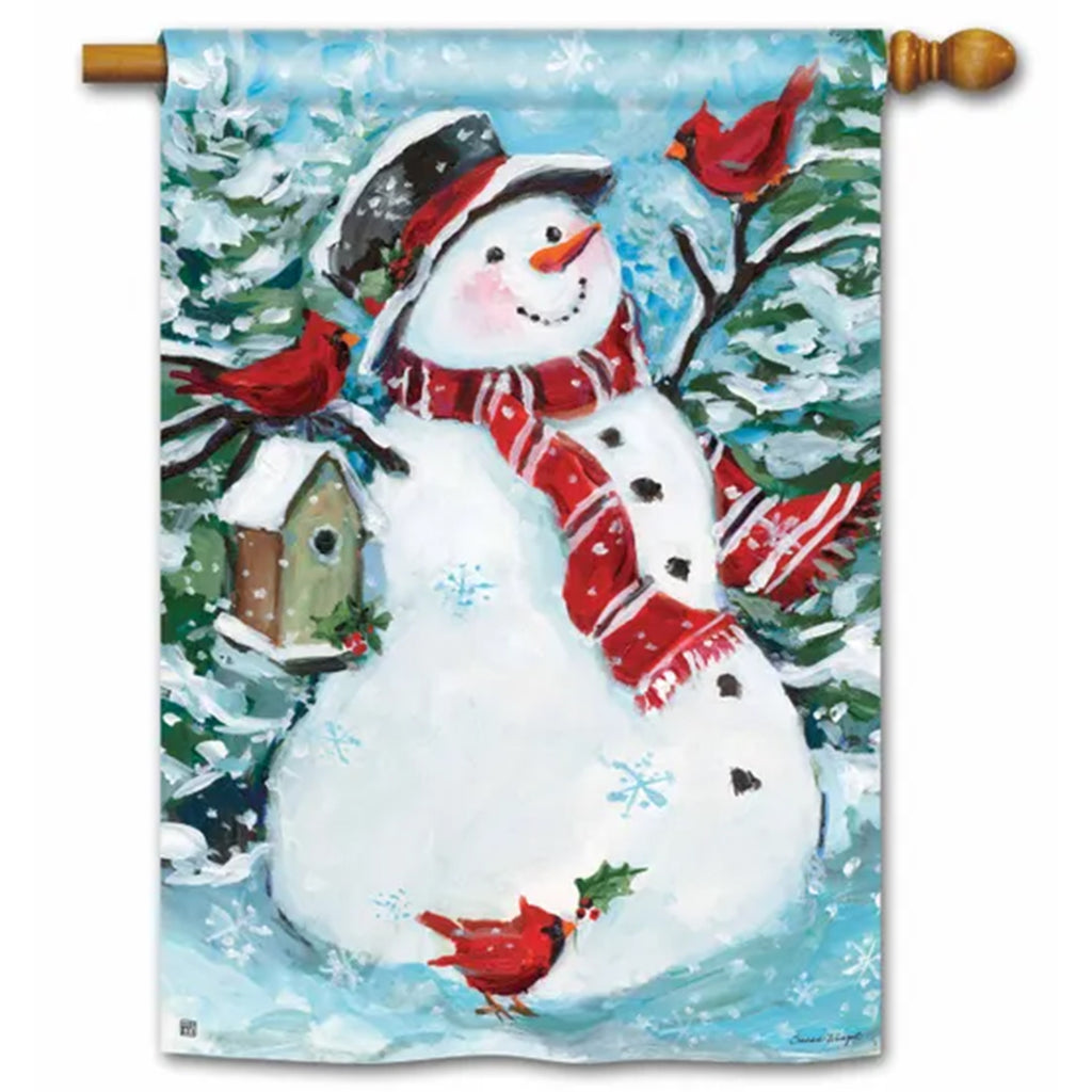 Magnet Works House Flag - Snowman with Cardinals