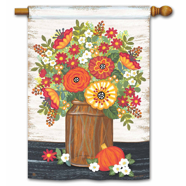 Rustic Fall Flowers House Flag
