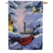 Toland Snowy Cardinals and Chickadees House Flag